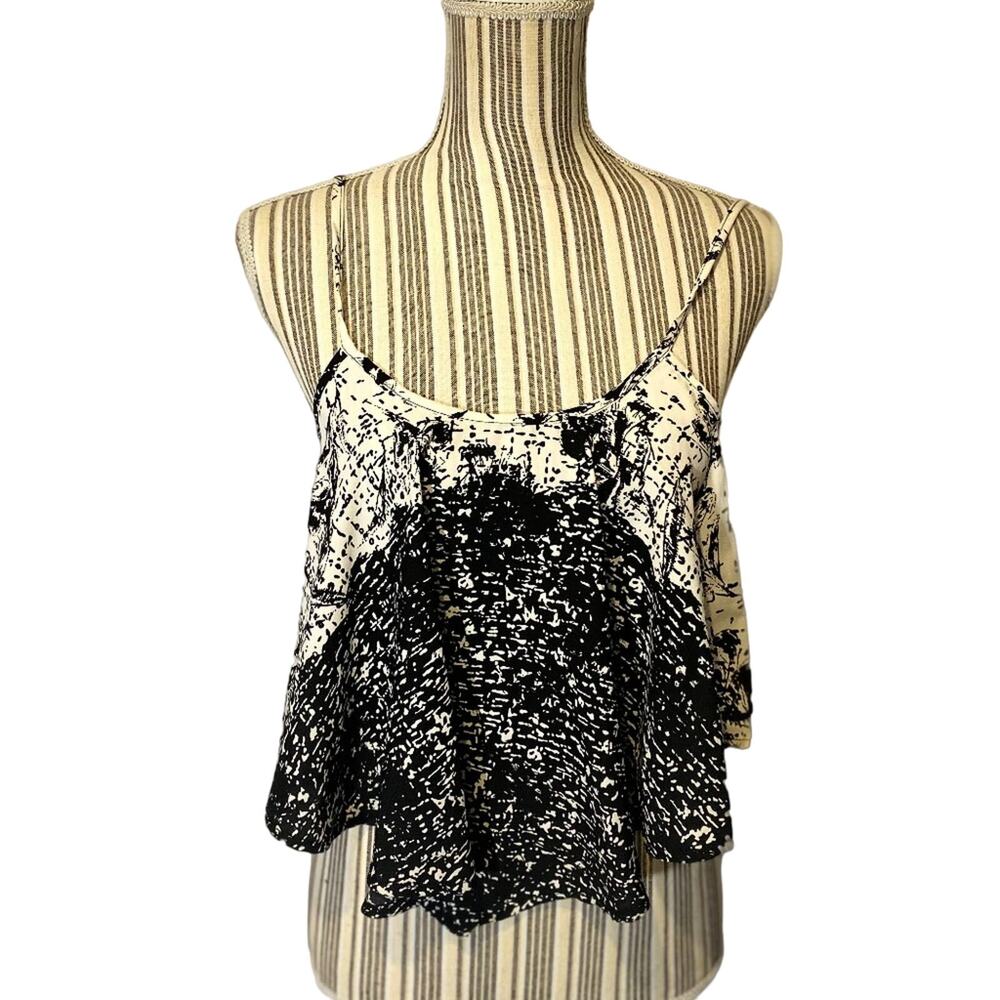 My Story Black White Print Cropped Tank Cami Top Women’s Small